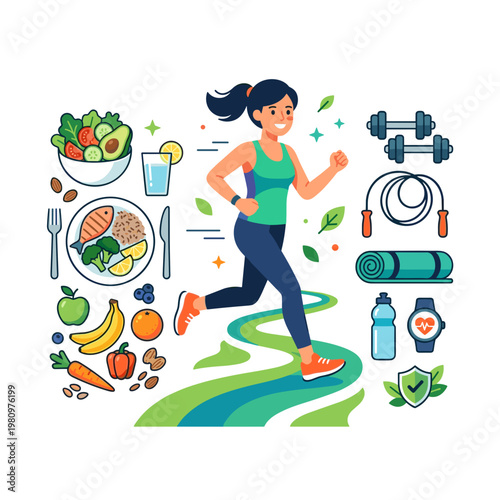 A woman runs toward a healthy and active lifestyle.