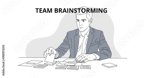 Team Brainstorming: Man organizing cards for idea generation and planning