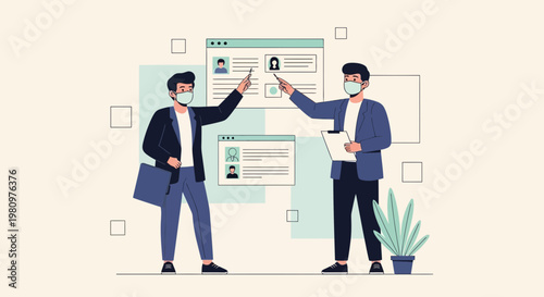 Team reviewing candidates online, recruitment process, job search, human resources, business meeting