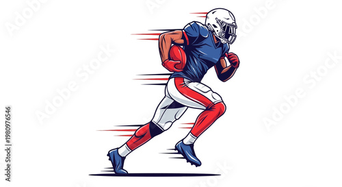 American Football Player Running with Ball, Motion Blur Effect, White Background