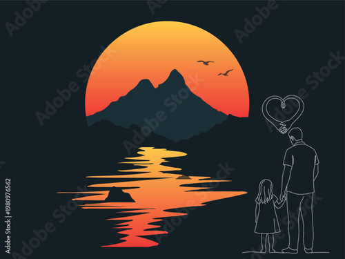 Astronaut contemplating a vibrant sunset over mountainous landscape