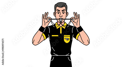 Soccer Referee Blowing Whistle, Signaling Foul or Start of Game