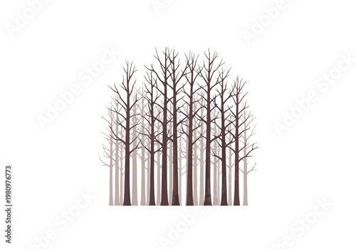 Minimalist illustration of a dense forest of bare trees.