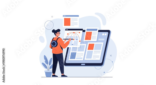 Web Designer Creating Website Layout on Tablet, Digital Art and UI UX Design