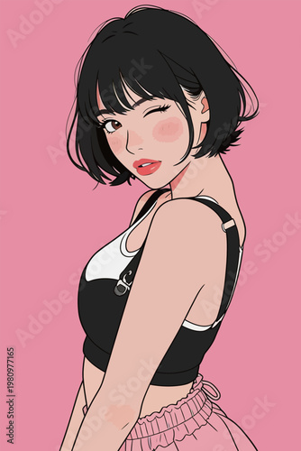 Stylish black-Haired Woman in Fashionable Outfit