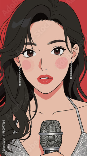 Illustration of woman singer with microphone