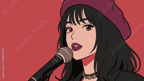 Stylish Woman Singing with Microphone