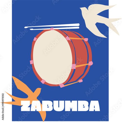 zabumba traditional brazilian drum in modern style illustration for festa junina decoration