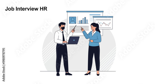 Job Interview HR: Business Meeting with Charts and Laptop