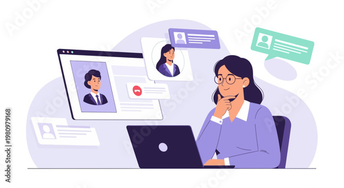 Woman Recruiter Reviewing Candidate Profiles Online for Job Application