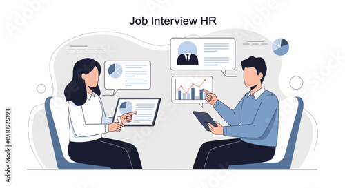 Job Interview HR: Candidate and Recruiter Discussing Charts and Resume