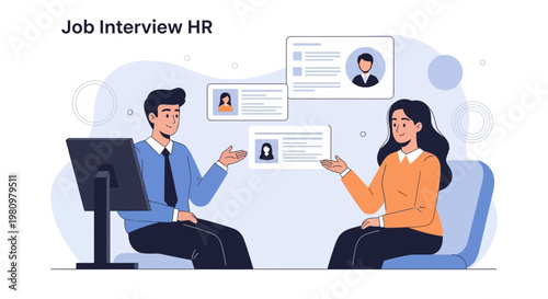 Job Interview HR: HR Manager Interviews Candidate, Reviews Resumes Online