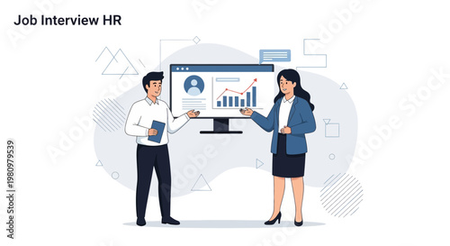 Job Interview HR: Man and Woman Discussing Analytics on Screen