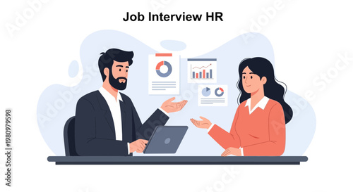 Job Interview HR: Man and Woman Discussing Career Opportunities with Charts