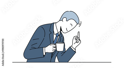 Businessman with Coffee Cup Gesturing Idea, Focus, Concentration