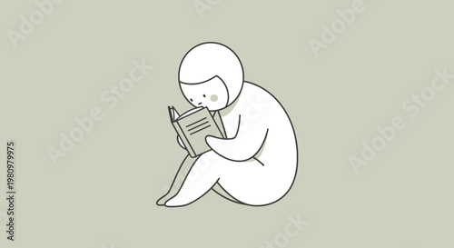 Minimalist Character Reading Book, Simple Drawing, Education Concept