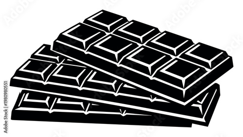 Stacked chocolate bars creating a graphic design element, ideal for food, sweets, dessert, and snack concepts
