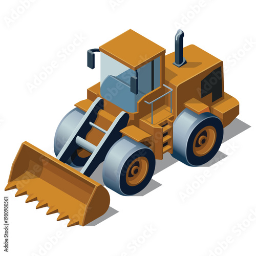 Isometric front loader construction vehicle illustration