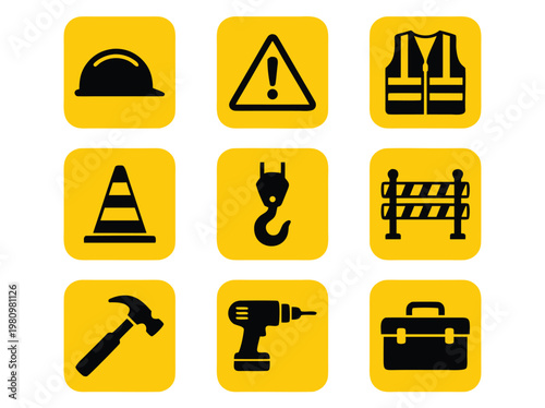 Construction Safety Icons Set.
