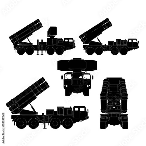 Surface-to-Air Missile TEL System Launcher Silhouette Vectors