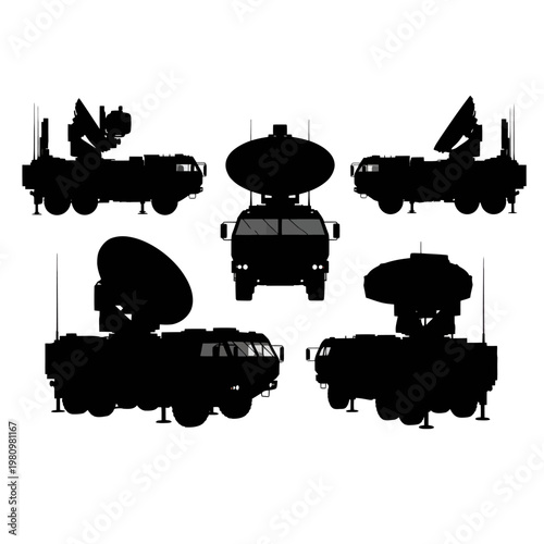 Mobile Early Warning Radar Truck Silhouette Vector Collection
