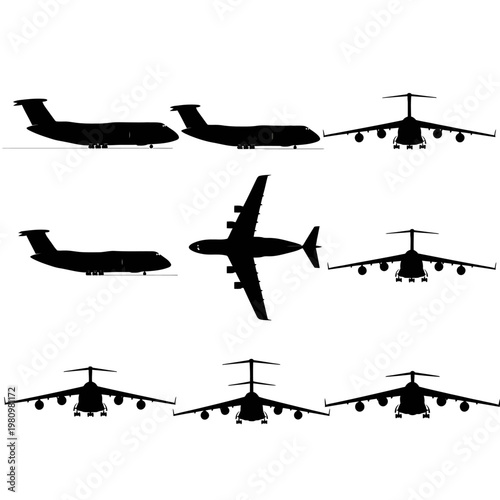 Military Cargo Plane C-17 Globemaster Vector Silhouettes All Angles