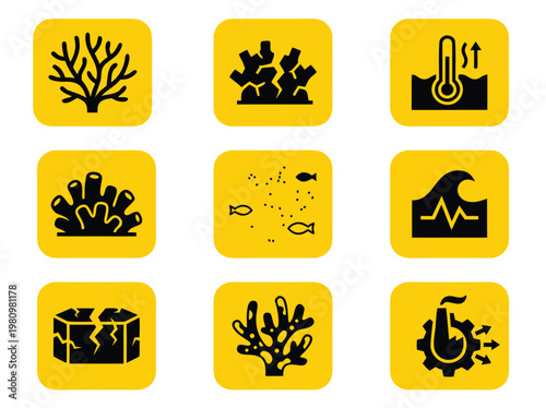 Coral Reef Icons Set.