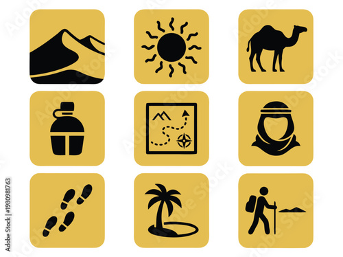 Desert Travel Icons Collection.