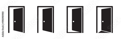 Illustration showing open door sequence in different perspective angles for architectural interior projects.