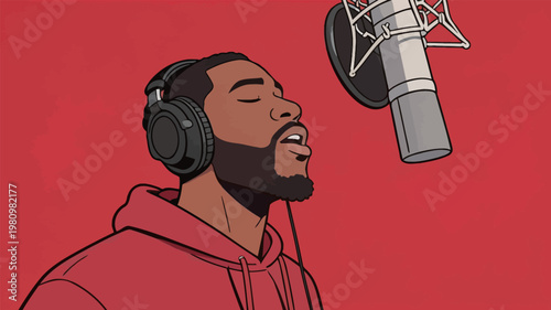 Man Singing in Studio with Microphone