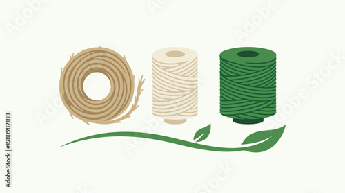 Set of Decorative Spools of Twine and Greenery Elements