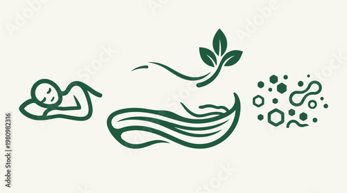 Minimalist Spa and Wellness Icons in Green