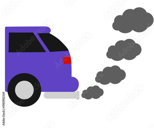 Purple car with heavy smoke emission from exhaust pipe for air pollution concept