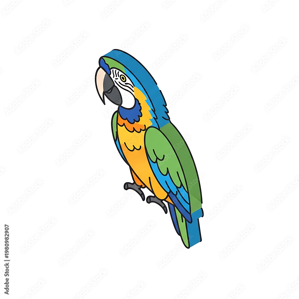 Fototapeta premium Colorful parrot with detailed feathers perched isolated on transparent background