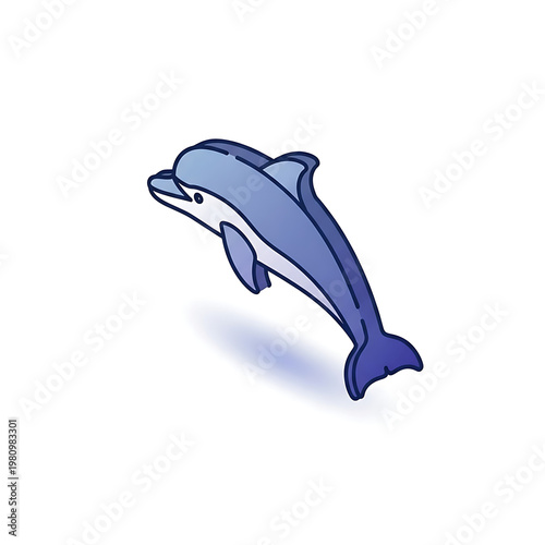 3D isometric dolphin leaping in mid-air isolated on transparent background