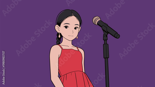 Girl in Red Dress with Microphone Illustration