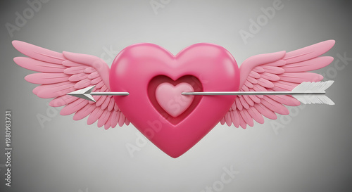 A pink heart with wings and an arrow through it
