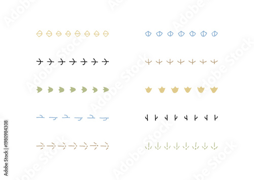 鳥の足跡のおしゃれな手描きラインセット2