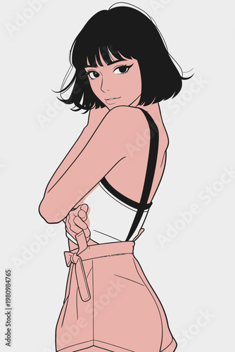 Stylish Woman in Short Hair with Fashionable Outfit