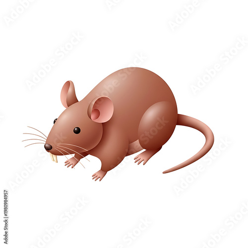 3D realistic brown laboratory mouse standing isolated on transparent background