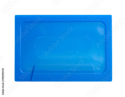 Rectangular blue plastic card holder with textured edges