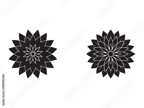 Blackandwhite floral mandala designs with petallike shapes arranged in circular patterns