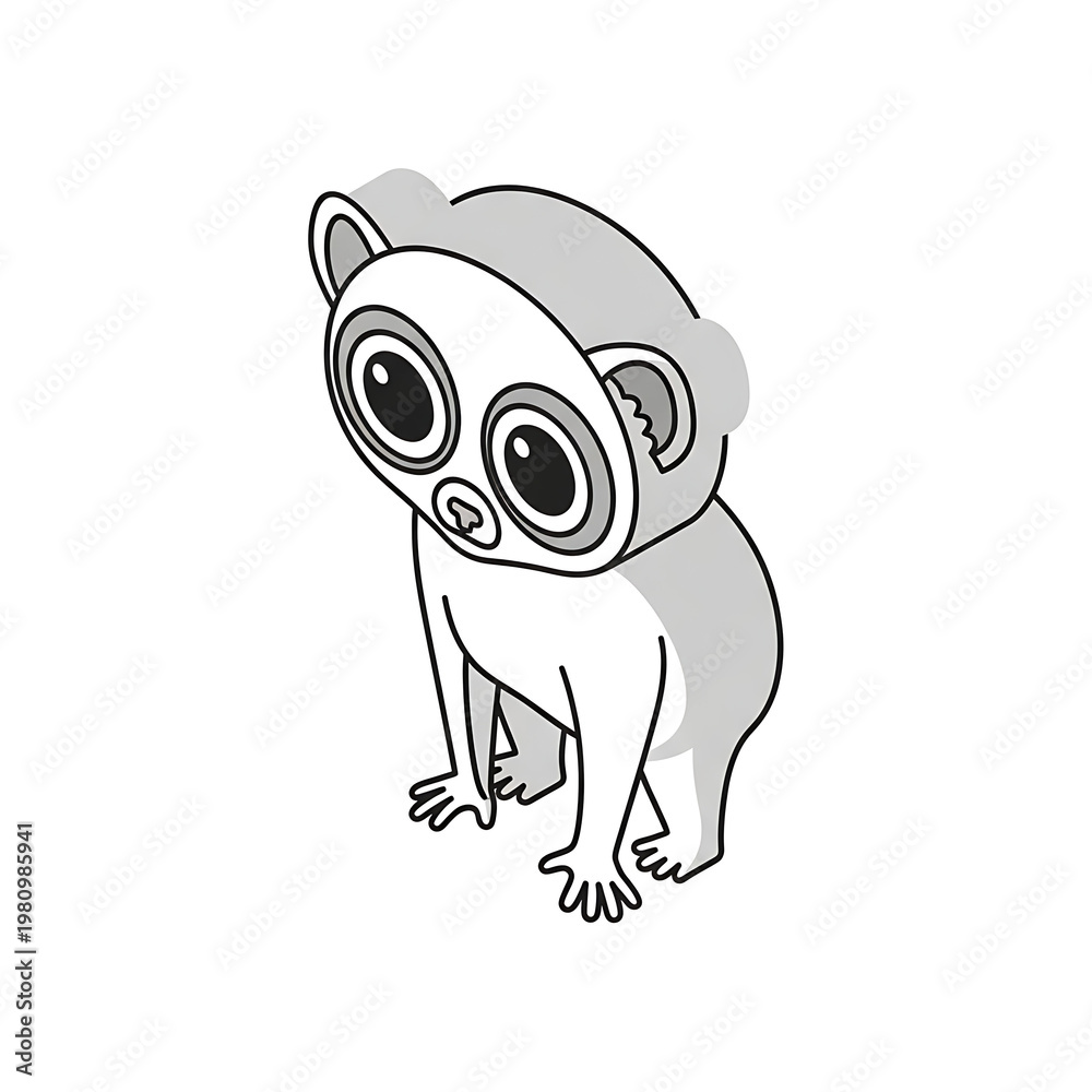 Fototapeta premium Cute cartoon lemur character sitting with big eyes isolated on transparent background