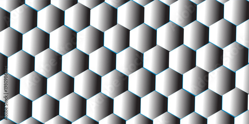 White 3d hexagonal technology vector abstract background. Blue bright energy flashes under hexagon in modern technology futuristic background vector illustration. White honeycomb texture grid.