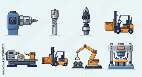 Collection of industrial machinery and equipment icons.
