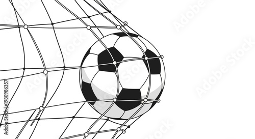 Soccer ball caught in net, goal scored, winning, sports, game, illustration