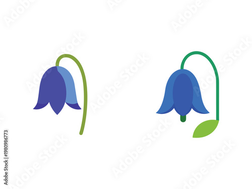 Blue flowers with green stems and leaves decorative floral illustration  simple bluebell design elements
