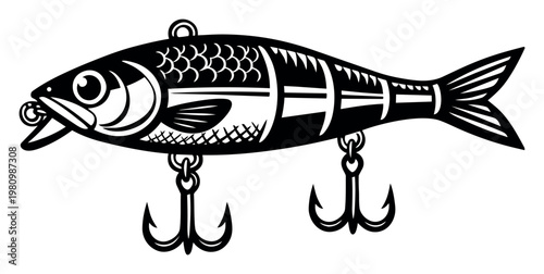 Fishing lure minnow crankbait showing realistic fish design and treble hooks, ideal for fishing sports and outdoor recreation