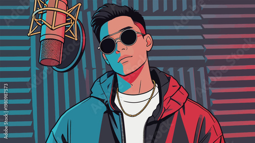 Stylish Male in Studio with Microphone