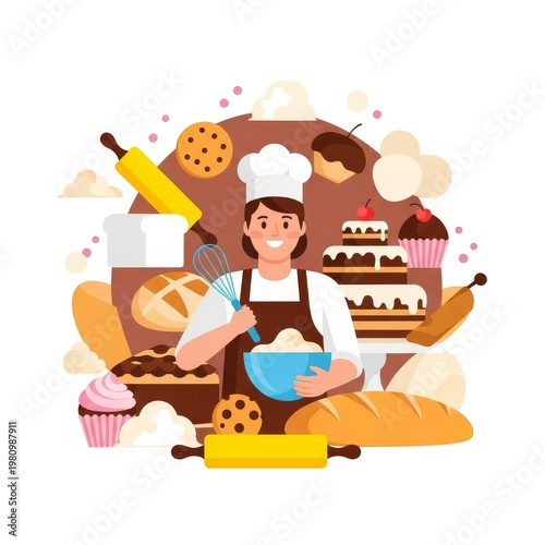 Happy Baker Celebrating National Bake Week with Assorted Pastries